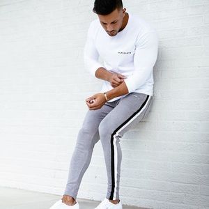 Men’s alphalete double striped joggers in grey
